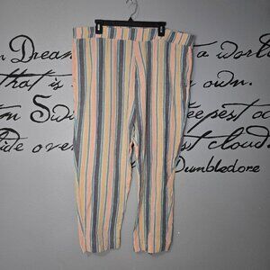 Angels Forever Young Crinkle Comfy Cotton Striped Plus Size Pants, 2X